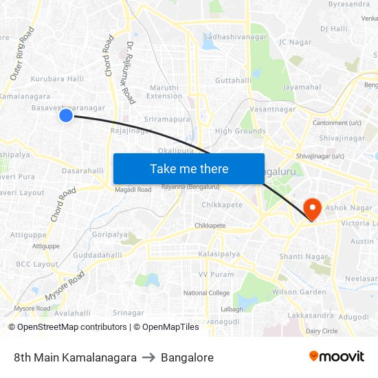 8th Main Kamalanagara to Bangalore map