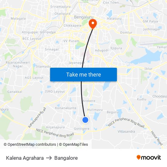 Kalena Agrahara to Bangalore map