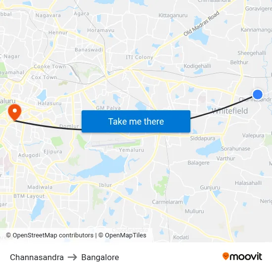 Channasandra to Bangalore map