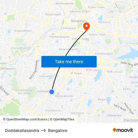 Doddakallasandra to Bangalore map