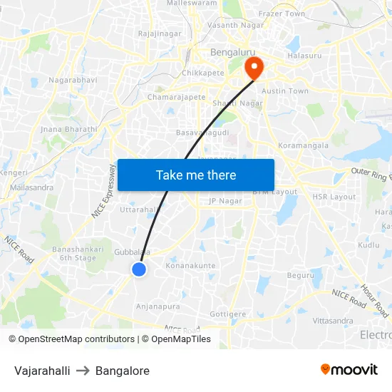 Vajarahalli to Bangalore map