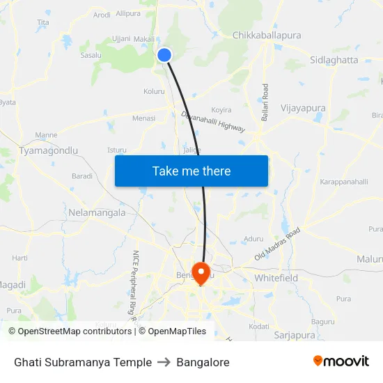 Ghati Subramanya Temple to Bangalore map