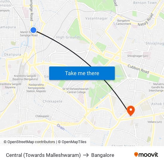 Central (Towards Malleshwaram) to Bangalore map