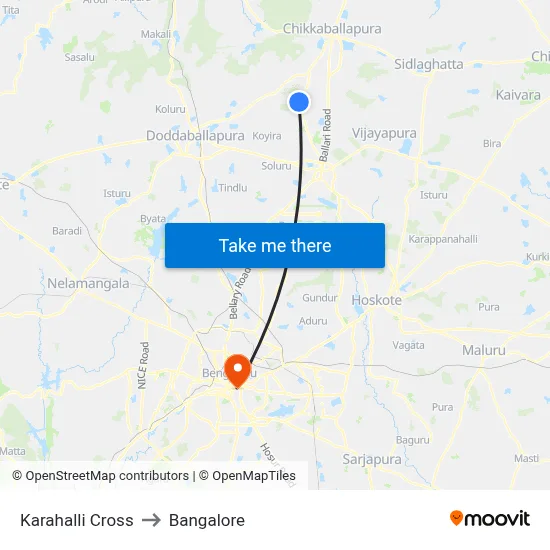 Karahalli Cross to Bangalore map