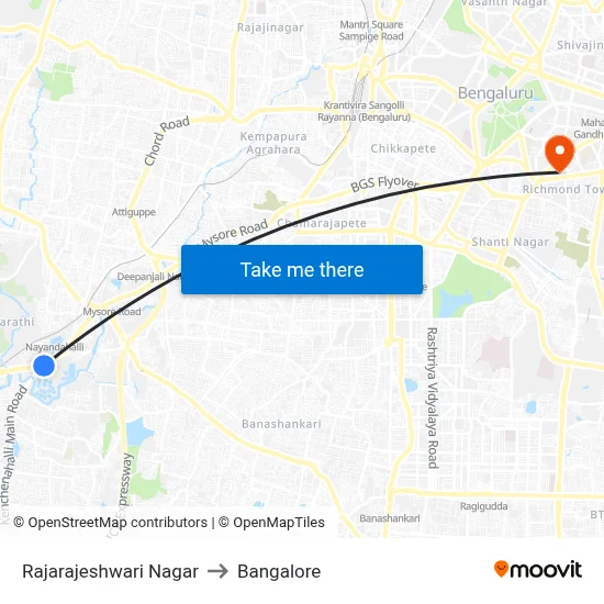 Rajarajeshwari Nagar to Bangalore map