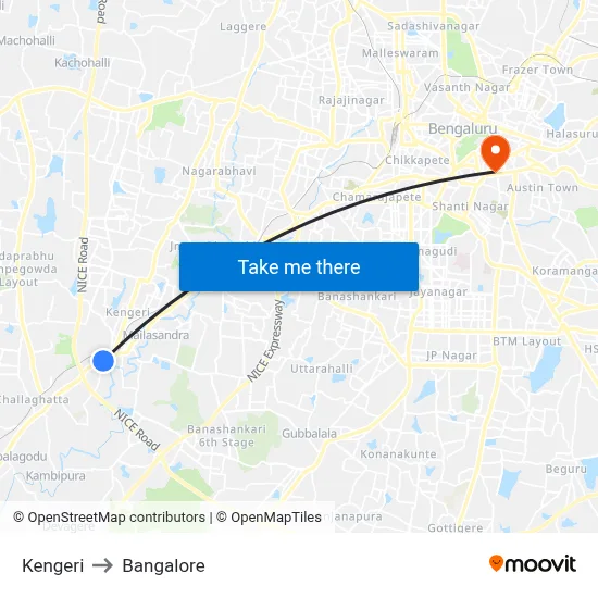 Kengeri to Bangalore map