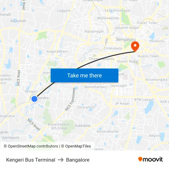 Kengeri Bus Terminal to Bangalore map