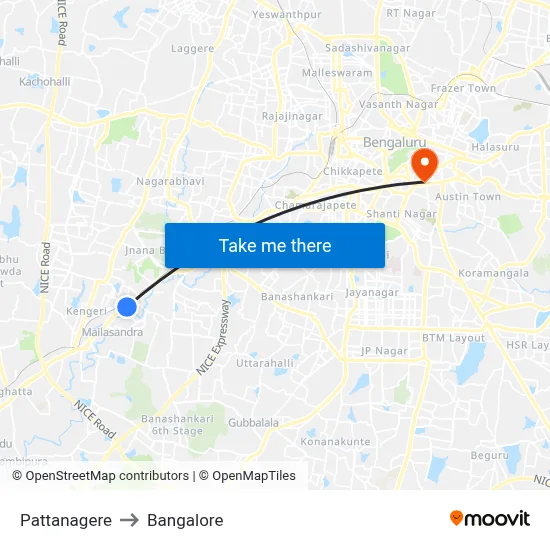Pattanagere to Bangalore map