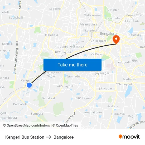 Kengeri Bus Station to Bangalore map
