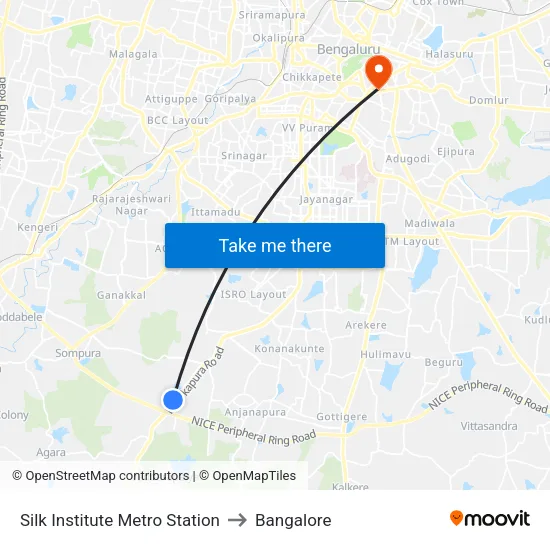 Silk Institute Metro Station to Bangalore map