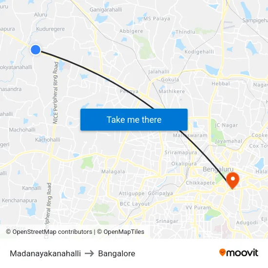Madanayakanahalli to Bangalore map