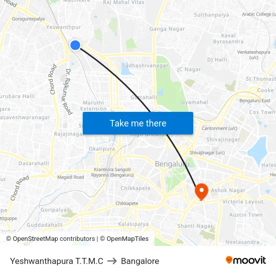 Yeshwanthapura T.T.M.C to Bangalore map