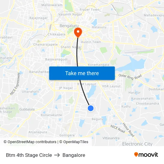 Btm 4th Stage Circle to Bangalore map
