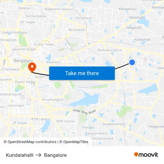 Kundalahalli to Bangalore map