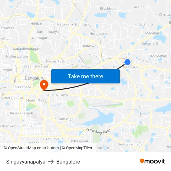 Singayyanapalya to Bangalore map