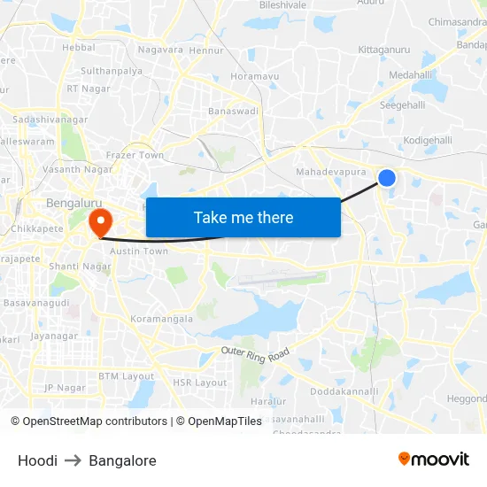 Hoodi to Bangalore map