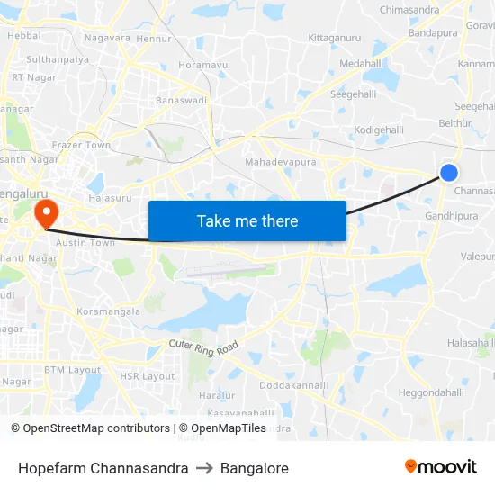 Hopefarm Channasandra to Bangalore map
