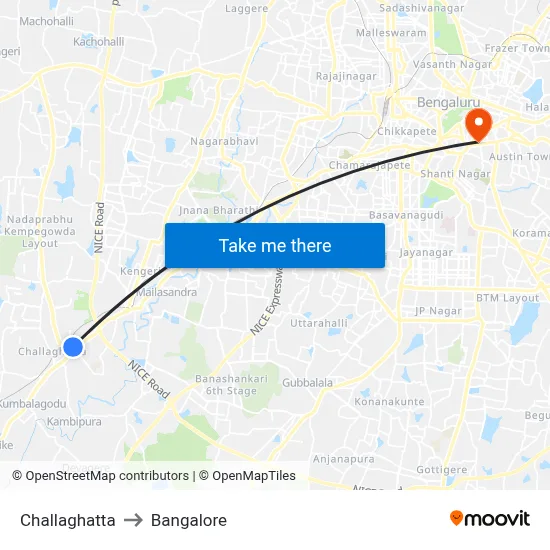 Challaghatta to Bangalore map