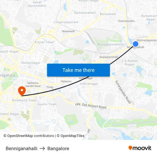 Benniganahalli to Bangalore map