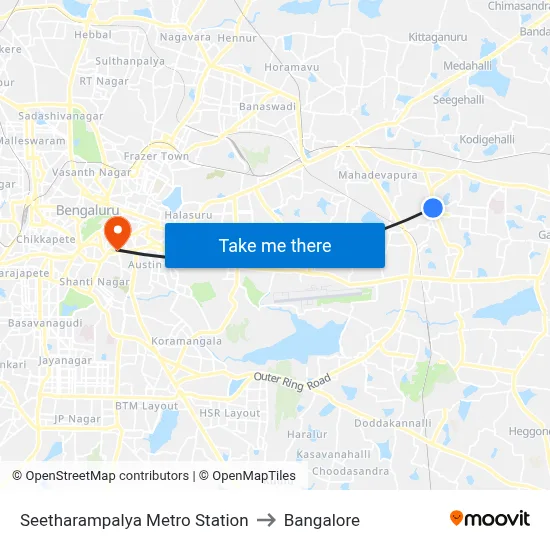 Seetharampalya Metro Station to Bangalore map