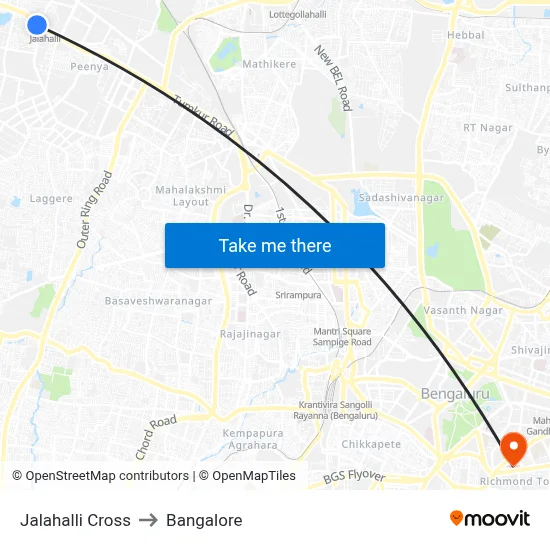 Jalahalli Cross to Bangalore map