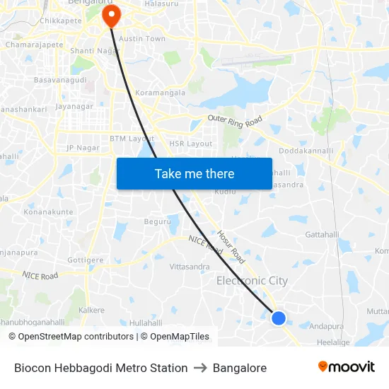 Biocon Hebbagodi Metro Station to Bangalore map