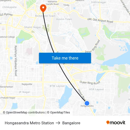 Hongasandra Metro Station to Bangalore map