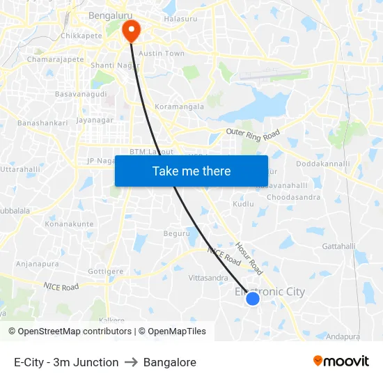 E-City - 3m Junction to Bangalore map