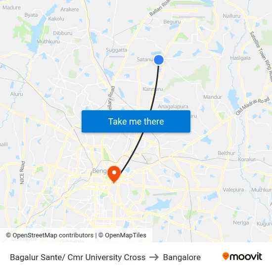 Bagalur Sante/ Cmr University Cross to Bangalore map