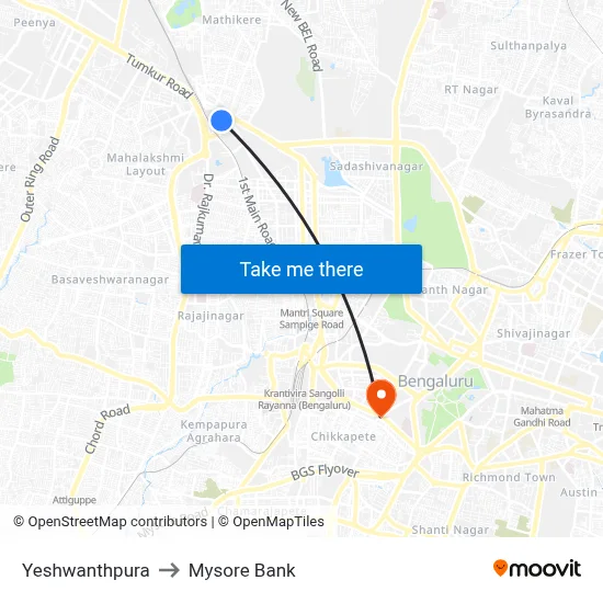 Yeshwanthpura to Mysore Bank map