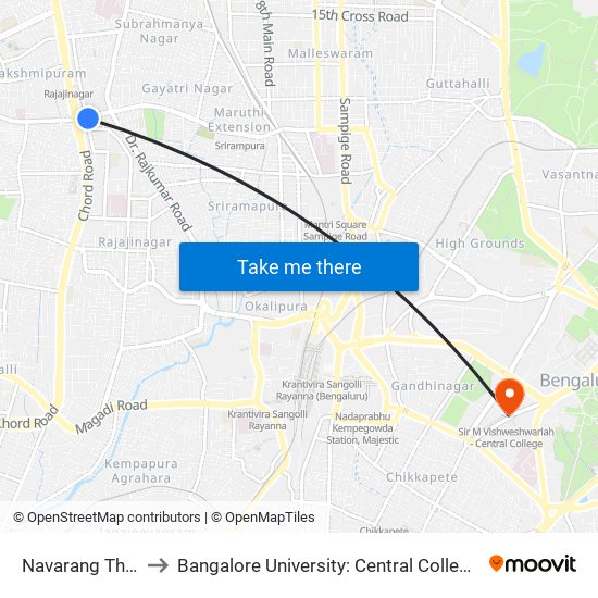 Navarang Theatre to Bangalore University: Central College Campus map