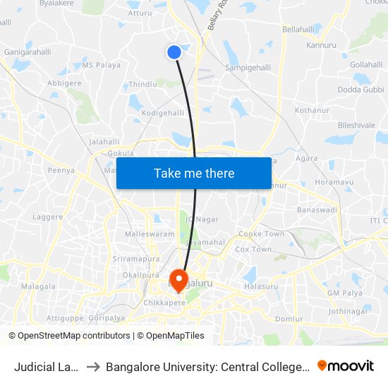 Judicial Layout to Bangalore University: Central College Campus map