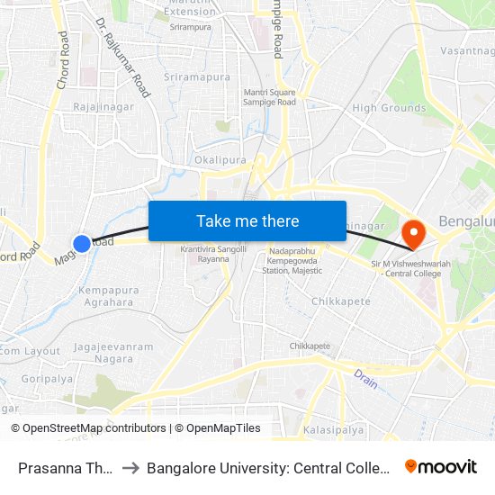Prasanna Theatre to Bangalore University: Central College Campus map
