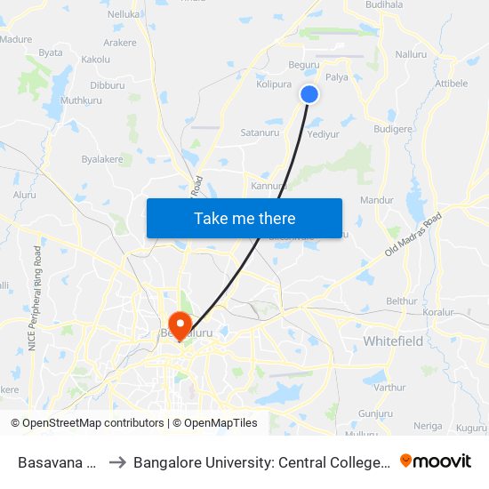 Basavana Gudi to Bangalore University: Central College Campus map