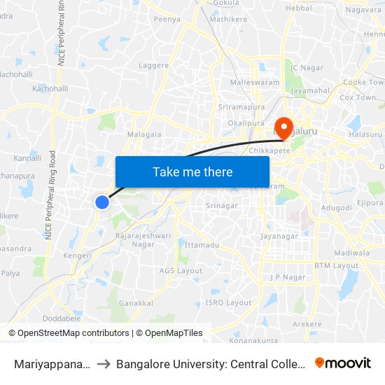 Mariyappanapalya to Bangalore University: Central College Campus map