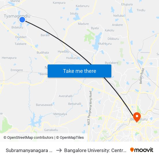 Subramanyanagara Thyamagondlu to Bangalore University: Central College Campus map