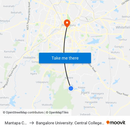 Mantapa Cross to Bangalore University: Central College Campus map