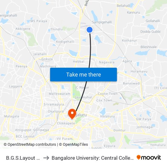 B.G.S.Layout Cross to Bangalore University: Central College Campus map