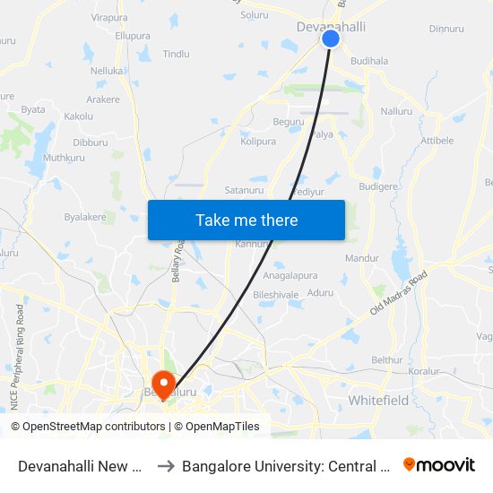 Devanahalli New Bus Station to Bangalore University: Central College Campus map