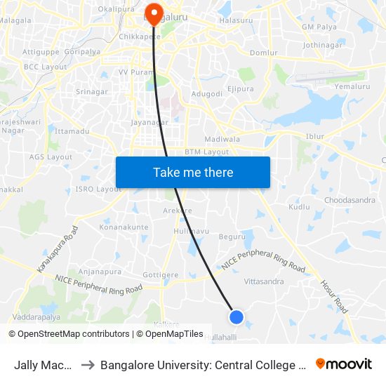 Jally Machine to Bangalore University: Central College Campus map