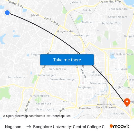 Nagasandra to Bangalore University: Central College Campus map