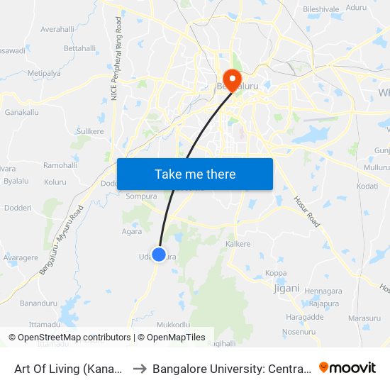 Art Of Living (Kanakapura Road) to Bangalore University: Central College Campus map