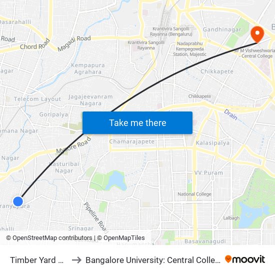 Timber Yard Layout to Bangalore University: Central College Campus map