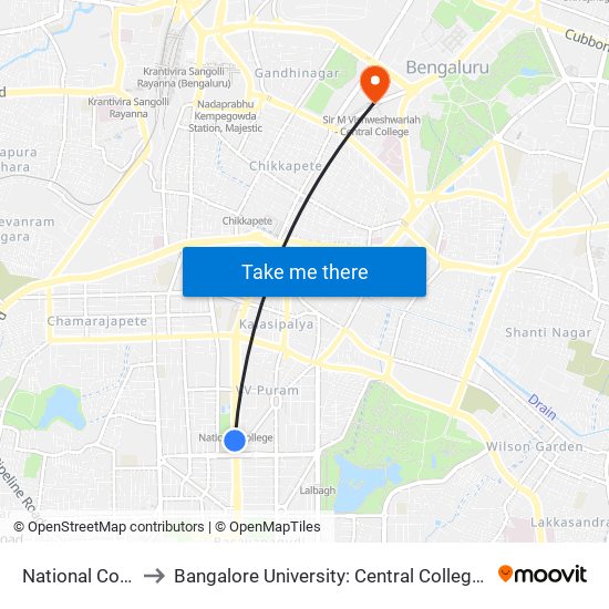 National College to Bangalore University: Central College Campus map