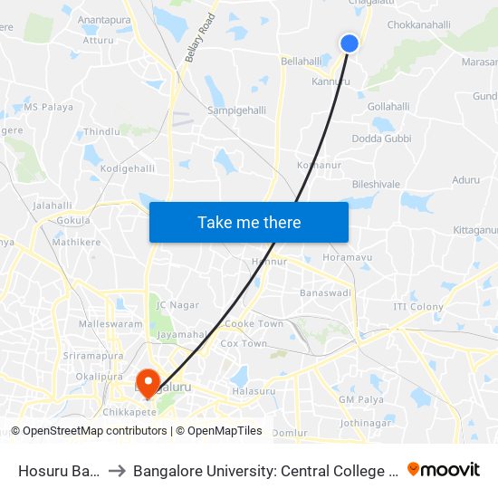 Hosuru Bande to Bangalore University: Central College Campus map