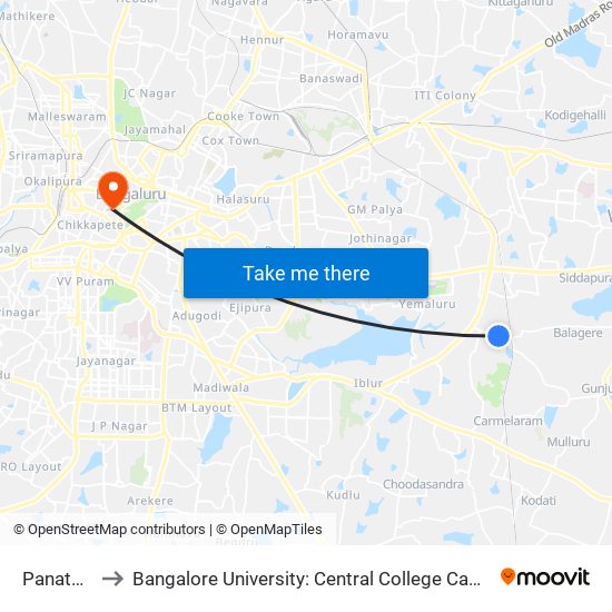 Panathur to Bangalore University: Central College Campus map