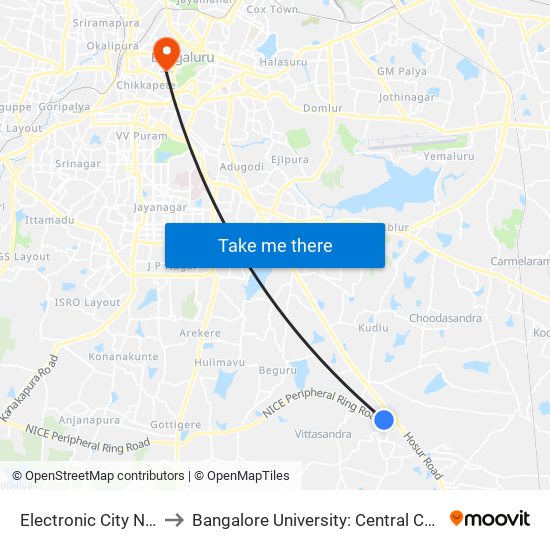 Electronic City Nice Road to Bangalore University: Central College Campus map