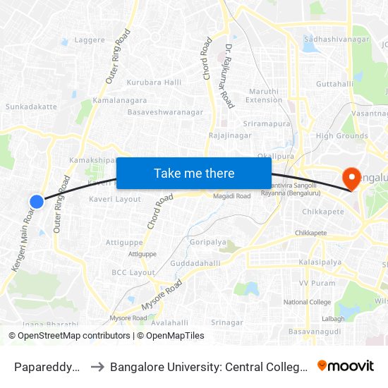 Papareddypalya to Bangalore University: Central College Campus map