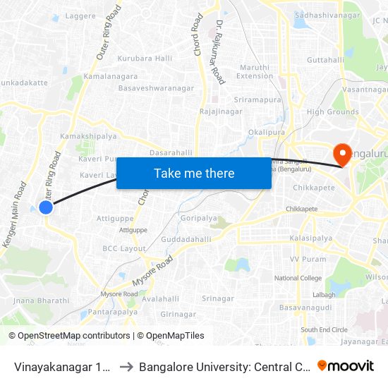 Vinayakanagar 12th Cross to Bangalore University: Central College Campus map