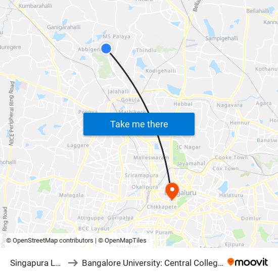 Singapura Layout to Bangalore University: Central College Campus map